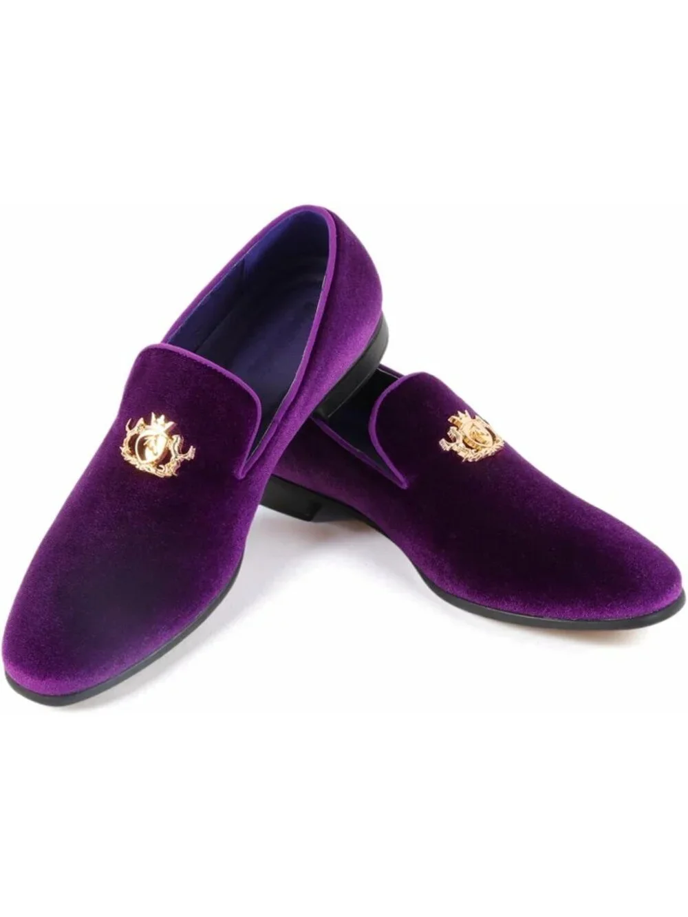 Cenprmon Men's Purple Elegant Velvet Loafers Metal Buckle Penny Slip On Shoes